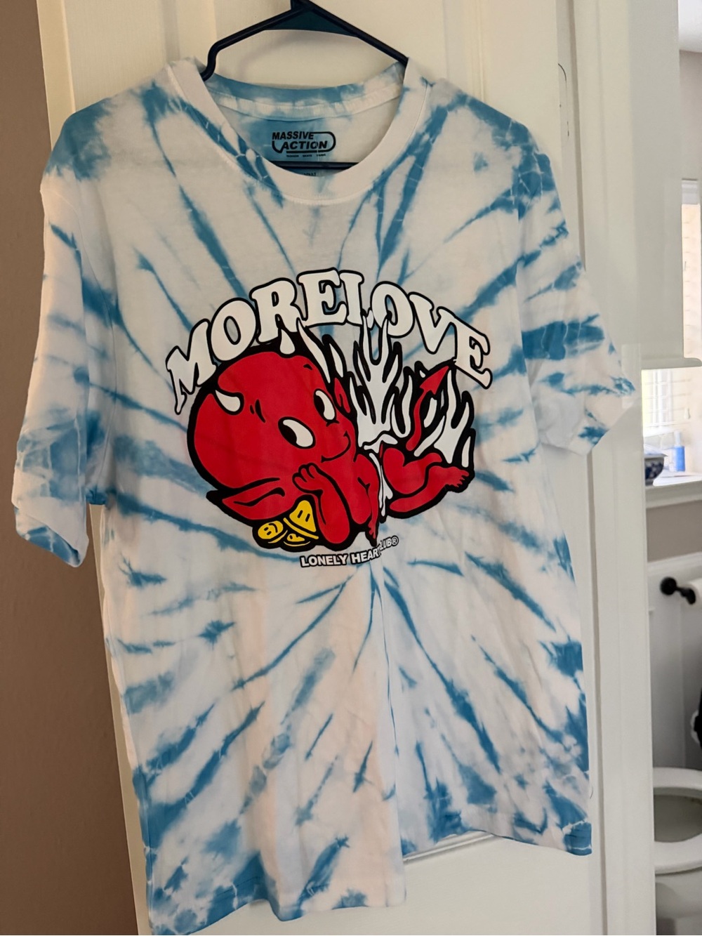 MORE LOVE Graphic Tie-Dye Tee - Blue & White mens size medium $12 new with tags